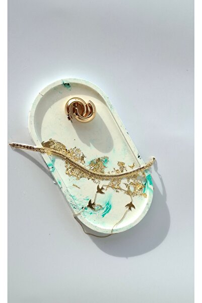 Lavinyum طبق مجوهرات زخرفي بيضاوي الشكل بنمط الرخام الذهبي، حامل شموع مطلي با...