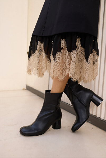 ANGELİNA JONES Jorvi̇k Women's Black Genuine Leather Zippered Heel Boots