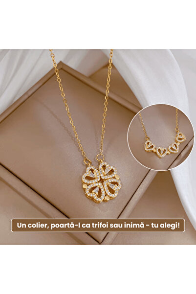 OferteTop Colier Magnetic 2-în-1 cu Trifoi Norocos și Inimioare Strălucitoare