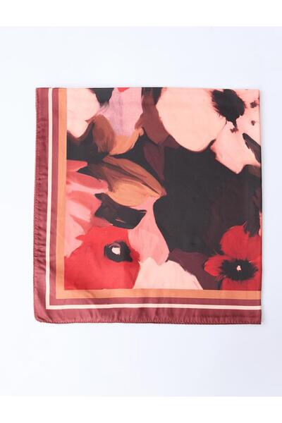 Jimmy Key Orange Floral Patterned Scarf with Stripe Detail