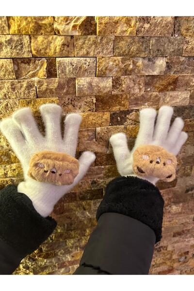 sema aksesuar Winter Gloves with Teddy Bear Figure for Children Aged 2-8