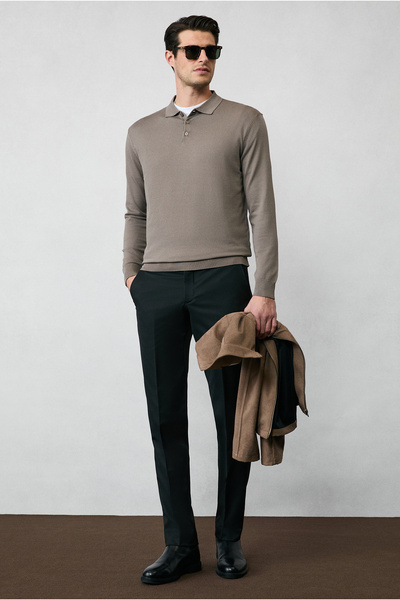 Kiğılı Regular Fit Polo Neck Plain Knit Sweater