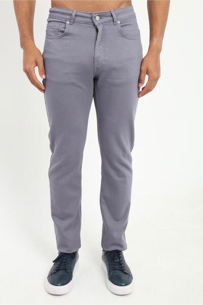 Dufy Gri 5 Cep Düz Renk Slim Fit Erkek Pantolon