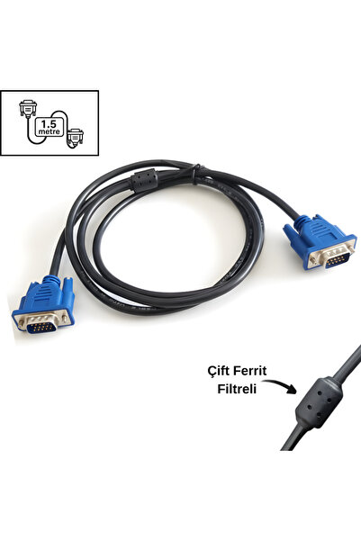 VOREX Gabble 1.5M VGA KABLOSU 3+2 LUX - Çift Ferrit Filtreli HD Monitör/Projeksiyon Uyumlu