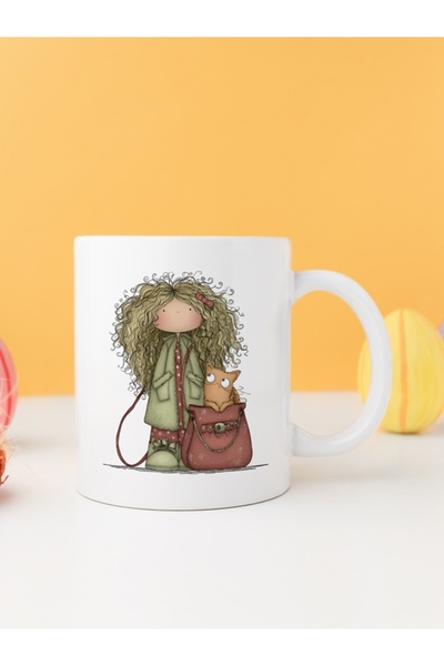 IŞILAY PROMOSYON فتاة غريبة مع قطة كوب بارداك موديل 23