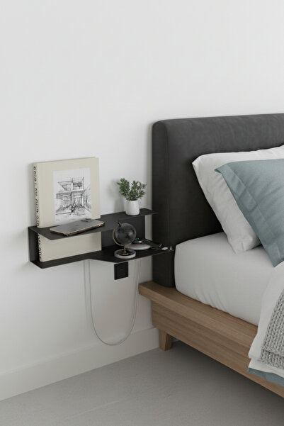 Grandmix Duvar Tipi Yatak Yanı Rafı Şarj İstasyonlu Modern Komodin
