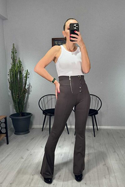 lady special İspanyol Paça Çift Fermuarlı Tayt