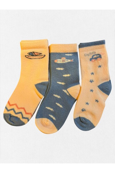 Fil Kids Baby Winter Socks Cotton Fabric 3-Piece Set Blue White Undersea Patt...