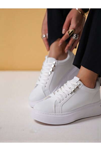 Jarrox Lola White Women's Sneaker with Silver Accessory Detail (4.5 cm Poly Sole)