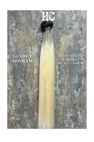 HalitCan HairKing 60cm Ombre MicroKaynak Saç – Koyu kahve Dip - 8H/613# Renk–...