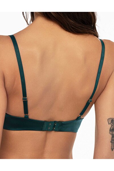 ESOTIQ Sutien push-up cu bretele frontale, întărit, decorațiuni aurii, dantelă florală elegantă și sexy | Korin