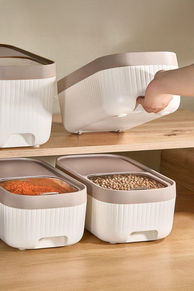 Kitchen Life 3'lü Ölçekli Tekerlekli Kayar Kapaklı Erzak Bakliyat Saklama Kabı 7,5 Litre