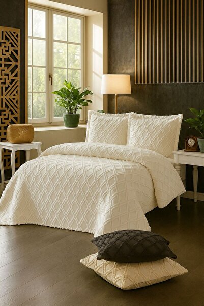 Bizdenuygunuyok Single Bedspread Set 1 Pillowcase Modern Pattern Soft Texture...