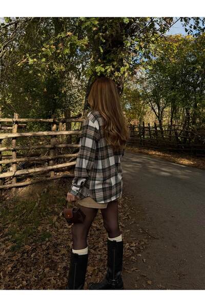 Laluvia Beige - Black Plaid Shirt - 251065