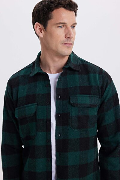 Tudors Men's slim fit long sleeve flap pocket plaid winter lumberjack shirt