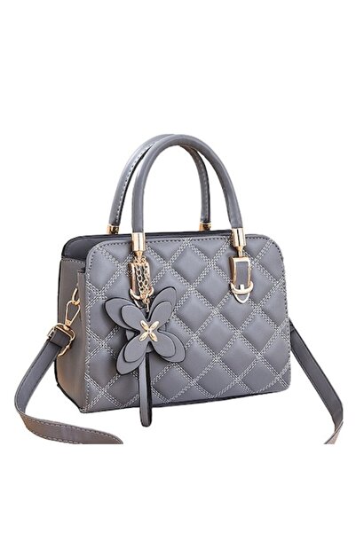 OEM Women's bag, -leather grey, 8 compartments, adjustable shoulder strap