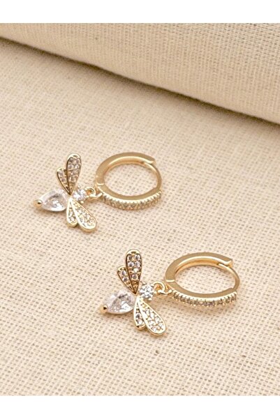 Siya Silver Özel Seri Zirkon Taşlı Sallantılı Yusufçuk Çelik Küpe - 1,7 cm