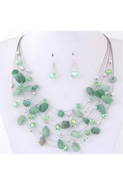 OEM Necklace and Earrings Set with Semi-Precious Stones, Adjustable Length, L...
