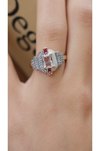 Jerie Burgundy Stone Detail Design Adjustable Ring