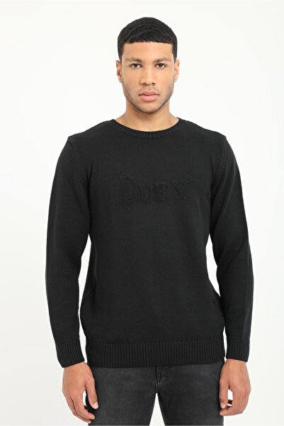 Dufy Siyah Bisiklet Yaka Slim Fit Erkek Triko