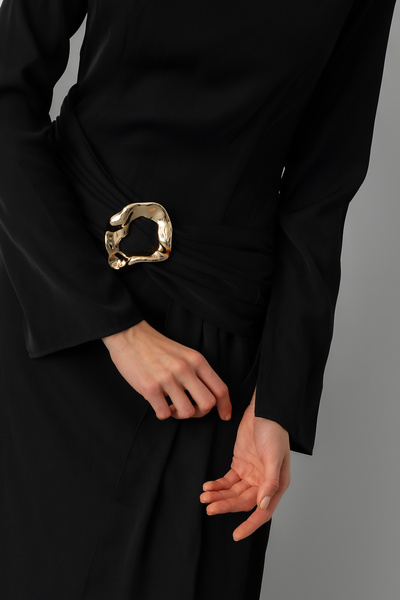 Lafaba Women's Black Accessory Detail Long Dress