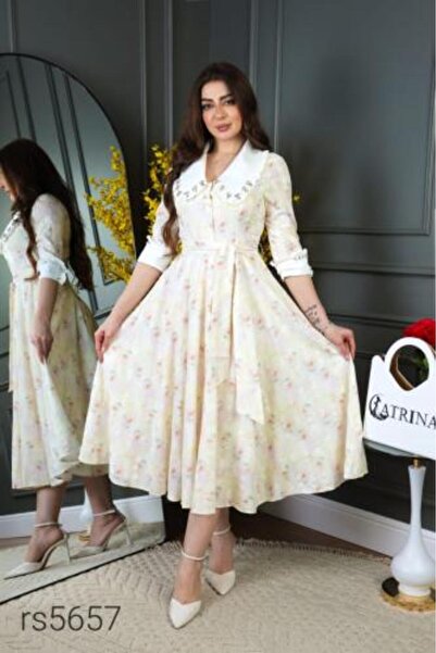 alestafham Printed midi dress with embroidered collar