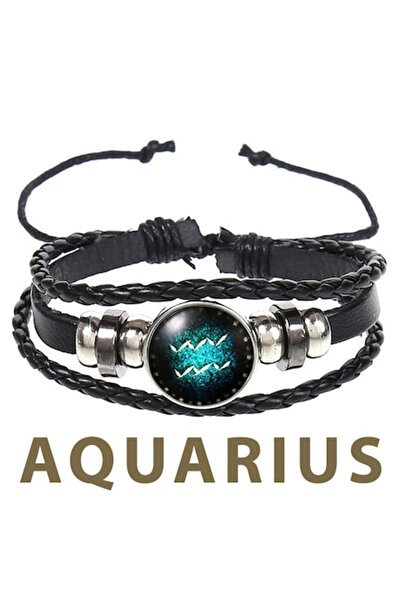 OEM Brățară din piele Vărsător cu pandantiv zodiacal, unisex, reglabilă