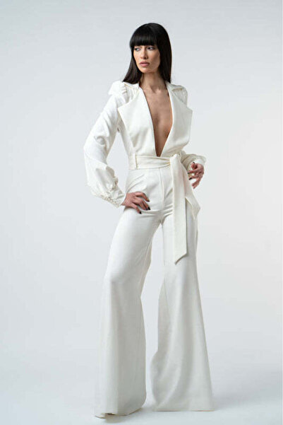 Monarh Design White deep-neck jumpsuit - M