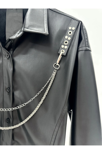 it's basic Tw3 Kadın Suni Deri Kolye Detaylı Tasarım Gömlek