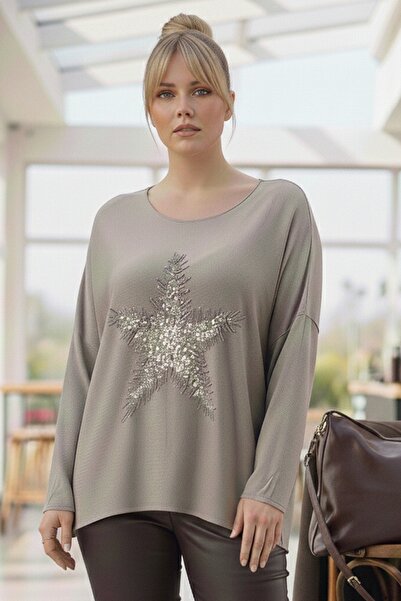 Chiccy Ιταλική μπλούζα με μακρύ μανίκι με απλικέ αστέρια, μαλακό πλεκτό πουλόβερ 72 65