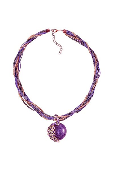 OEM Bohemian necklace with semi-precious stones and peacock pendant, adjustab...