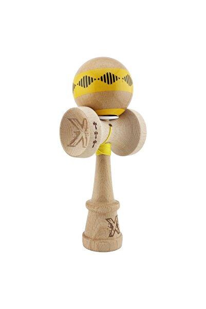 OEM Kendama originala profesionala lemn, cupe mari King Size V3, super sticky, 18 cm, galben/maro