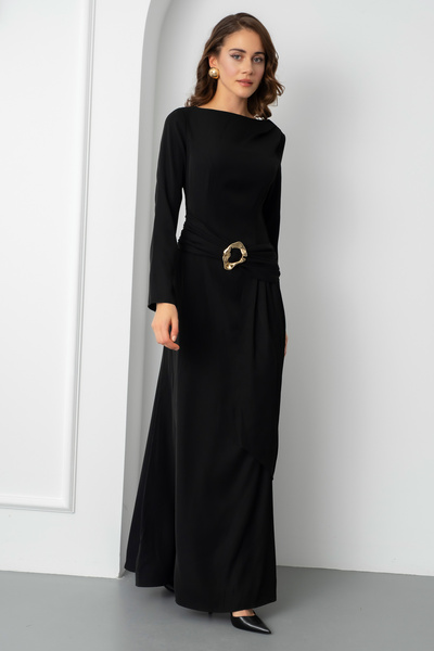 Lafaba Women's Black Accessory Detail Long Dress