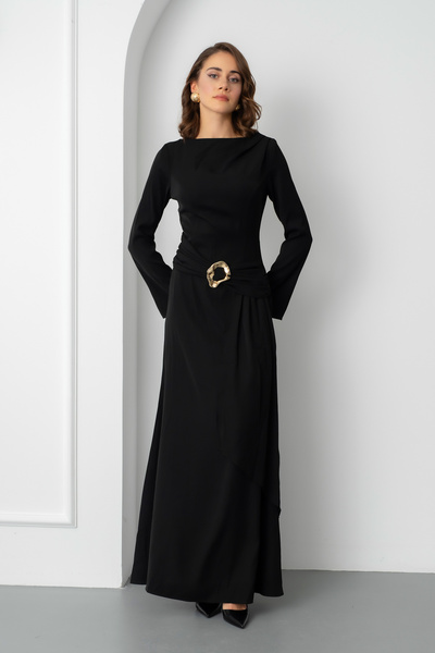 Lafaba Women's Black Accessory Detail Long Dress