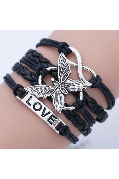 OEM Brățară de damă din piele ecologică cu fluture și pandantiv de dragoste, ...