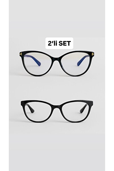 TomyHelf Kadın Blue Light Gözlük 2’li Set – Mavi Işık Korumalı & Siyah Çerçeve Bilgisayar Gözlüğü