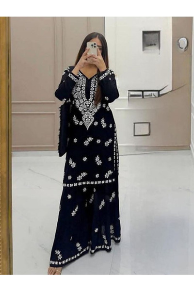 MYSMAR Black Rayon Kameez Salwar - FFT2133 | Black