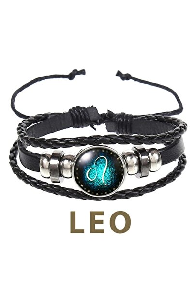 OEM Brățară din piele Leu cu pandantiv zodiacal, unisex, reglabilă