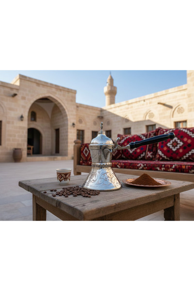 LUDIA Kapaklı Bakır 500ml El Yapımı İşlemeli Dekoratif Kalın Mırra Kahve Cezv...