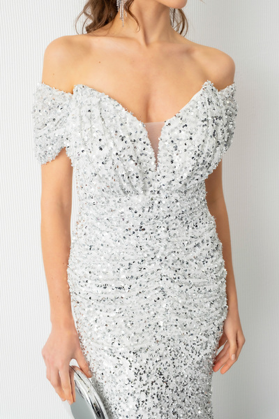 Lafaba Γυναικείο μακρύ βραδινό φόρεμα με κοντό μανίκι με παγιέτες