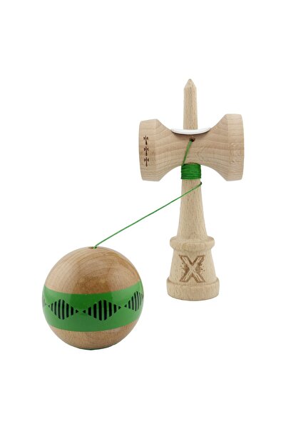 OEM Kendama originala profesionala lemn, cupe mari King Size V3, super sticky, 18 cm, verde/maro