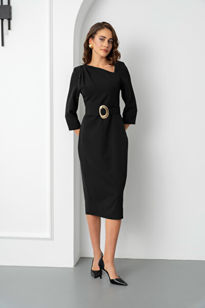 Lafaba Rochie midi de petrecere cu detaliu curea neagră pentru femei