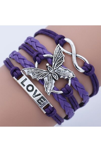 OEM Brățară din piele pentru femei cu fluture și pandantiv „dragoste”, închid...