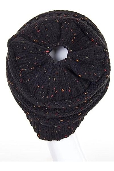 Generic Scarves Me Women's Messy Ponytail Hat with Plain Ribbed Bun