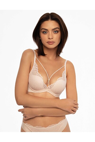 ESOTIQ Push-Up Bra with Front Straps Reinforced Golden Embellishment Sexy Ele...