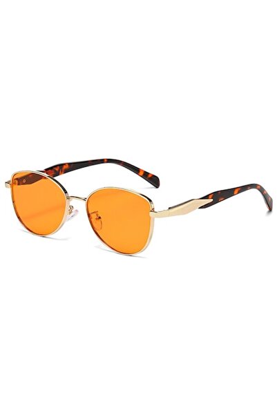 OEM Sunglasses — cat-eye orange lenses, UV400, gold metal frame, leopard-effe...