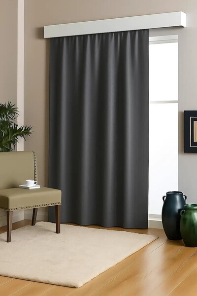 Setekshome Blackout Lightproof Satin Sunshade Background Curtain Anthracite Without Pleats