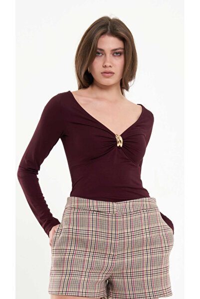 TUĞBALİ Women's Gathered Front Bodysuit