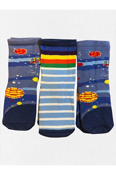 Fil Kids Baby Boy Winter Socks Cotton Fabric 3-Piece Set Planets Patterned Bl...