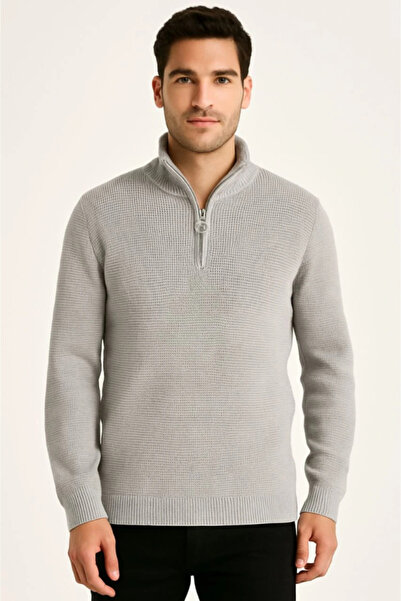 Nnstartshopping Men's Half-Zip Knit Sweater – Thessaloniki Knit, Stand Collar, Cotton Woven, Regular